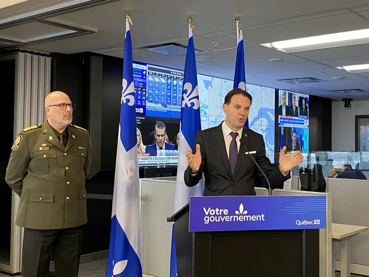 Quebec Public Security Minister François Bonnardel holds a news conference about the border, in Quebec City, on Jan. 14, 2025. (The Canadian Press/Caroline Plante) 