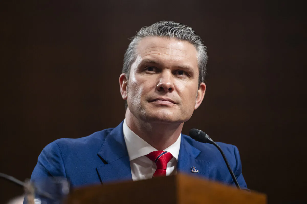 President-elect Donald Trump's nominee for Defense Secretary, Pete Hegseth, testifies before the Senate Armed Services Committee in Washington on Jan. 14, 2025. (Madalina Vasiliu/The Epoch Times)