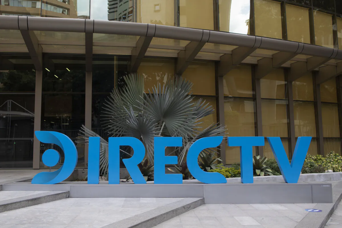 A DirecTV logo identifies the company's headquarters in Caracas, Venezuela, Friday, May 22, 2020.  (Ariana Cubillos/AP Photo)