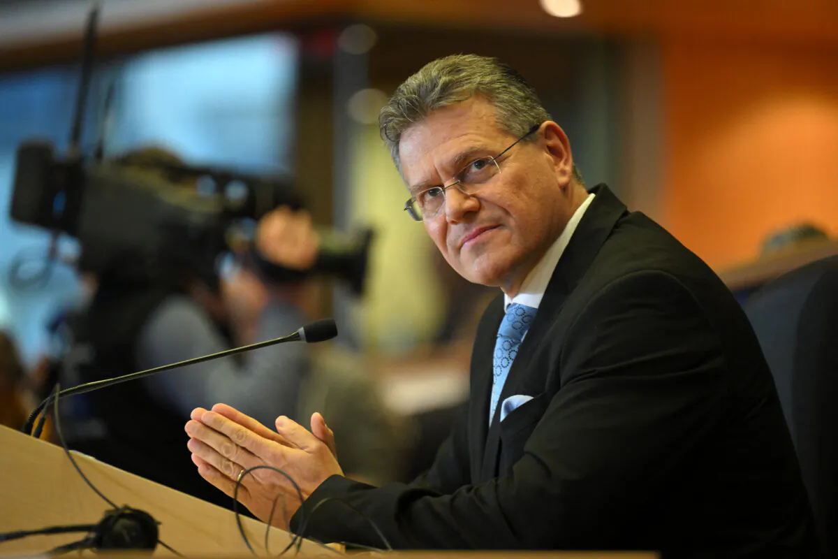 EU Commissioner designate Maros Sefcovic attends his confirmation hearing at the European Parliament in Brussels, on Nov. 4, 2024. (Nicolas Tucat/AFP via Getty Images)