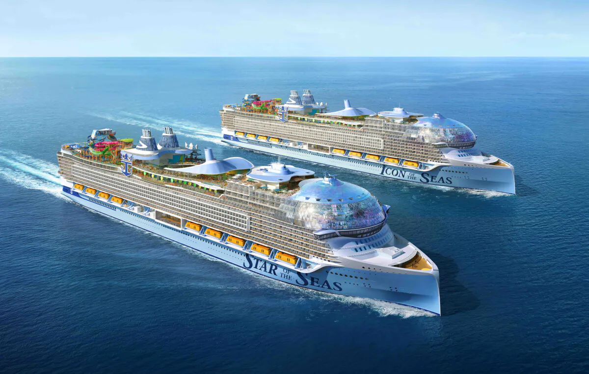 This rendering shows Royal Caribbean's first two Icon-class ships Icon of the Seas and Star of the Seas. (Royal Caribbean/TNS)