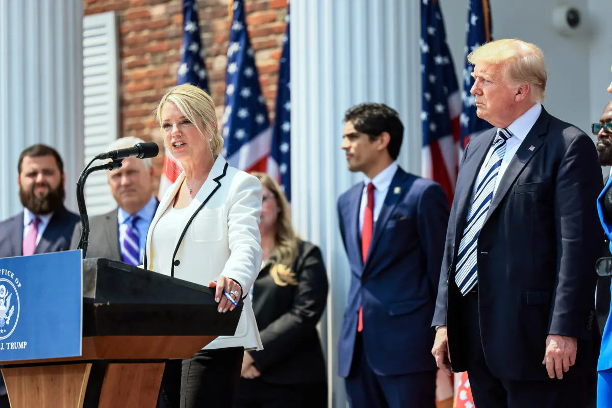 Former Florida Attorney General Pam Bondi speaks during a press conference at the Trump National Golf Club in Bedminster, N.J., on July 7, 2021. (Michael M. Santiago/Getty Images)