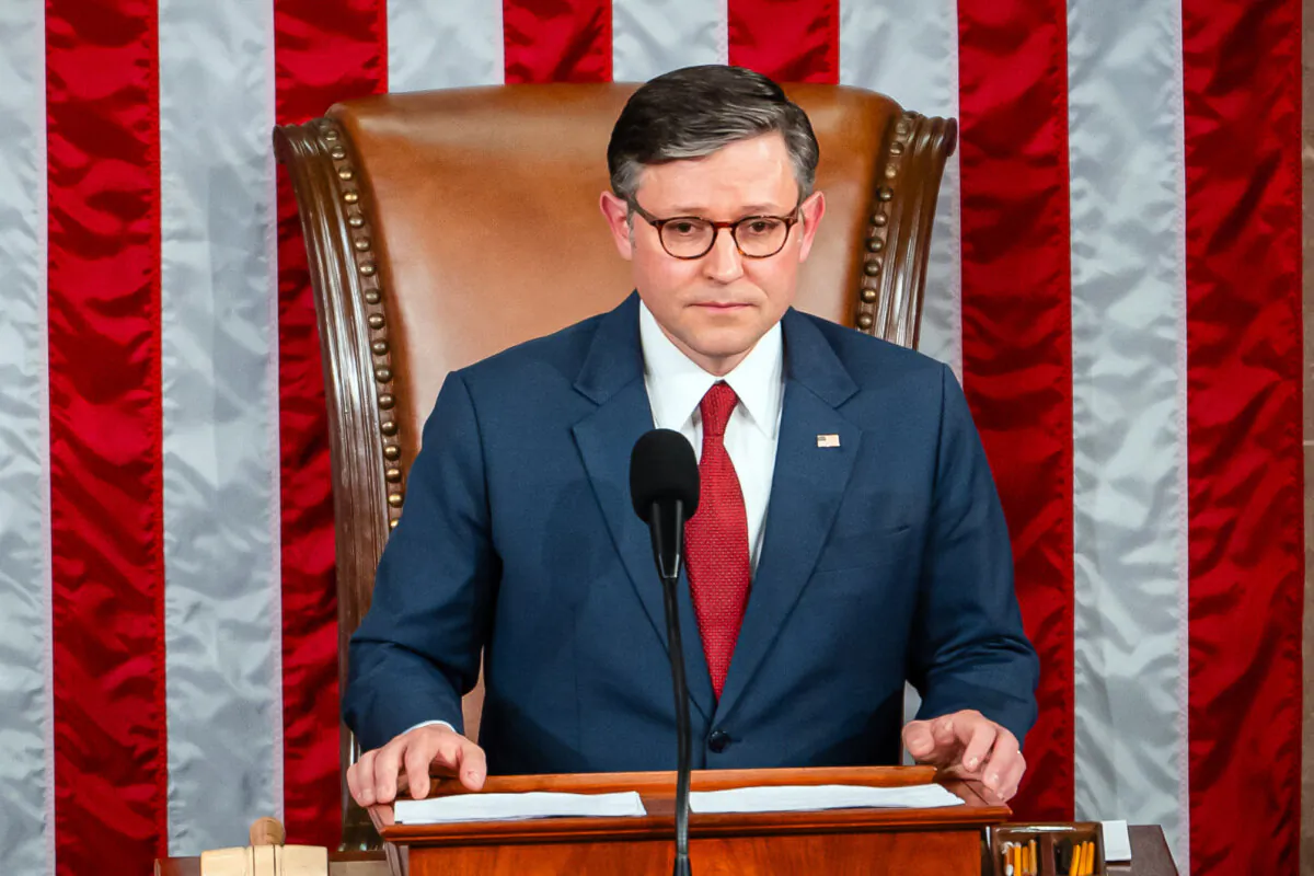 House Speaker Mike Johnson (R-La.) speaks after winning the House Speaker election during the first sitting of the 119th Congress in Washington on Jan. 3, 2025. (Madalina Vasiliu/The Epoch Times)