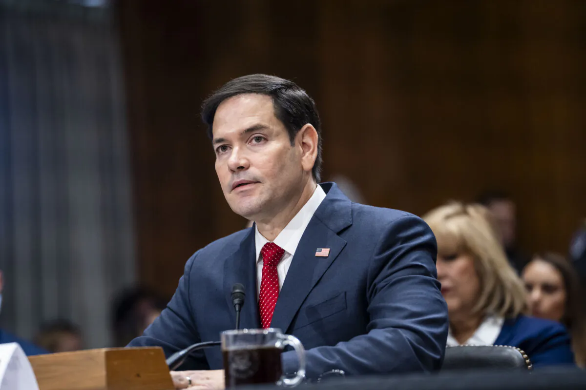 Marco Rubio, President-elect Donald Trump's nominee for secretary of state, testifies before the Foreign Relations Committee at the U.S. Capitol on Jan. 15, 2025. (Madalina Vasiliu/The Epoch Times)