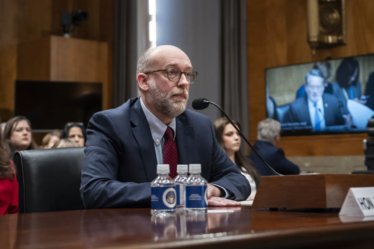 President-elect Donald Trump's nominee for Office of Management and Budget director, Russell Vought, testifies before the Homeland Security and Governmental Affairs Committee on Capitol Hill in Washington on Jan. 15, 2025. (Madalina Vasiliu/The Epoch Times)