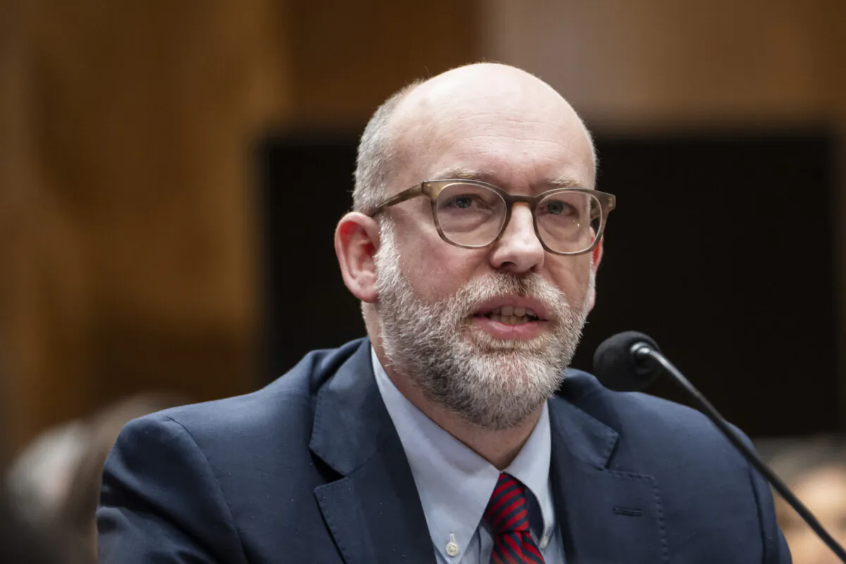 Russel Vought, then-President-elect Donald Trump's nominee for director of the Office of Management and Budget, testifies before the Homeland Security and Governmental Affairs Committee on Capitol Hill on Jan. 15, 2025. (Madalina Vasiliu/The Epoch Times)