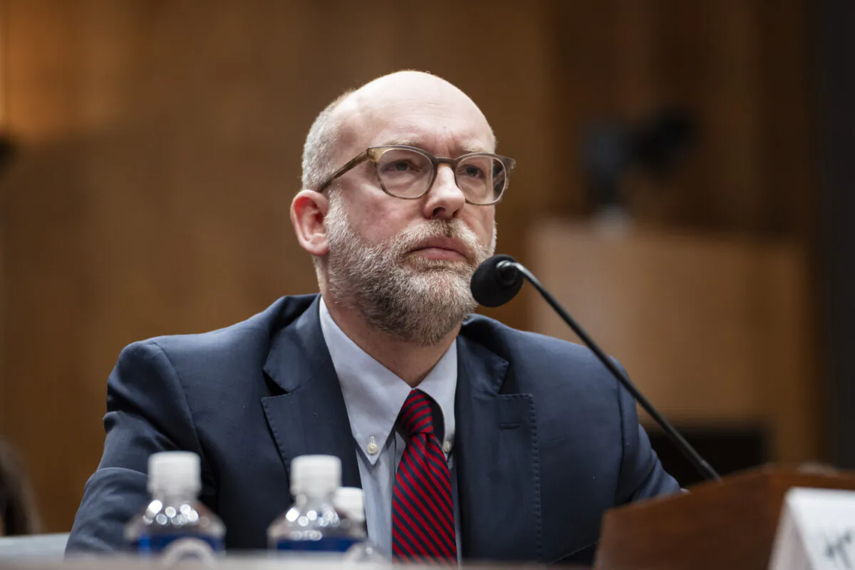 President-elect Donald Trump's nominee for Office of Management and Budget director, Russell Vought, testifies before the Homeland Security and Governmental Affairs Committee on Capitol Hill in Washington on Jan. 15, 2025. (Madalina Vasiliu/The Epoch Times)