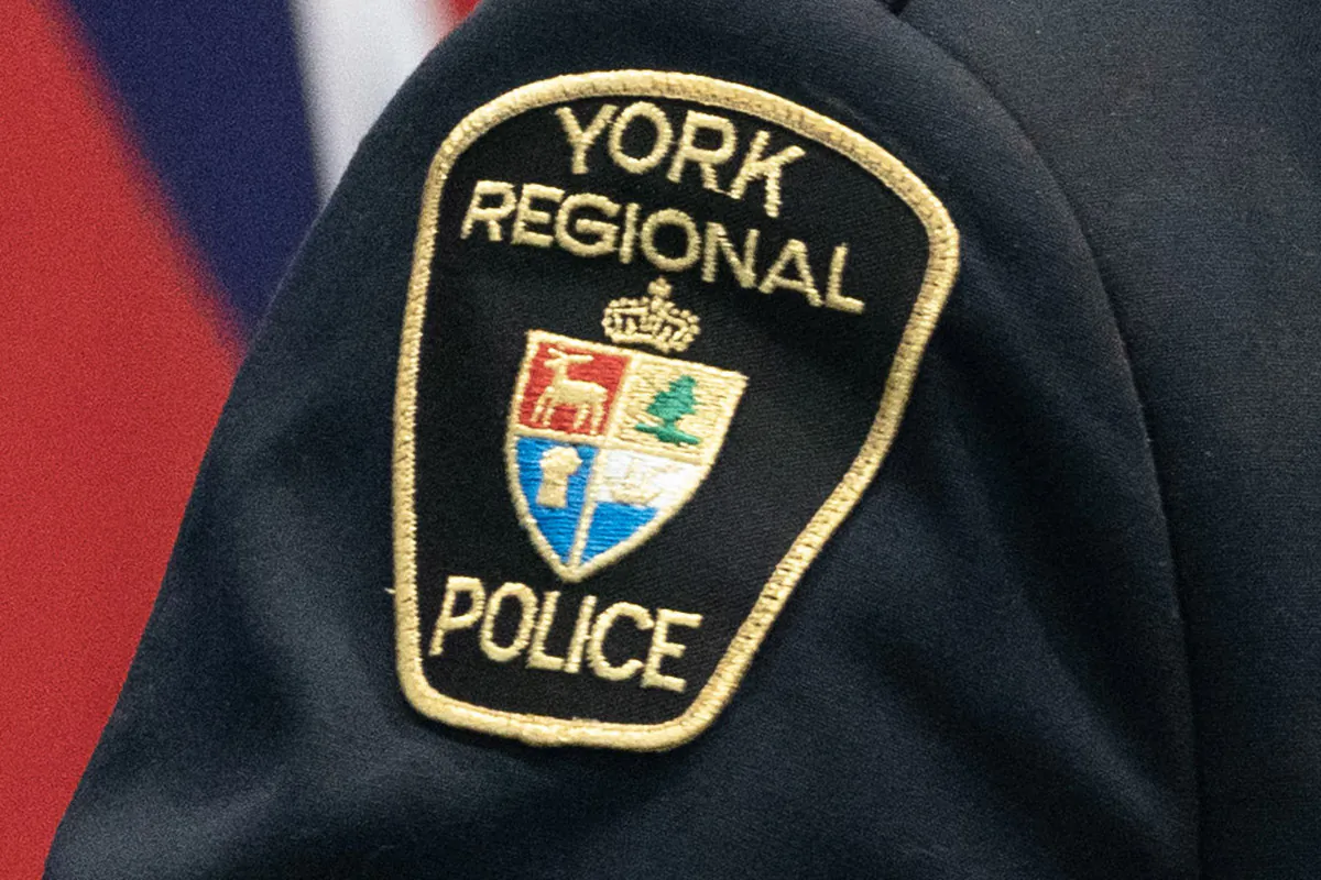 A York Regional Police patch is shown in Aurora, Ont., on Dec. 19, 2022. (The Canadian Press/Arlyn McAdorey)