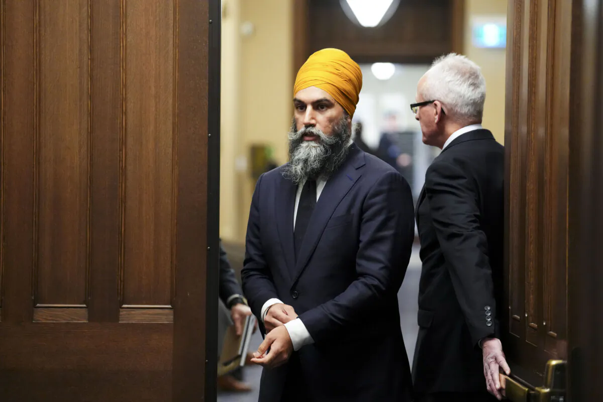 NDP leader Jagmeet Singh leaves the Prime Minister's office in the West Block after taking part in a meeting with Prime Minister Justin Trudeau and fellow opposition leaders on Parliament Hill in Ottawa on Dec. 3, 2024. (The Canadian Press/Sean Kilpatrick)