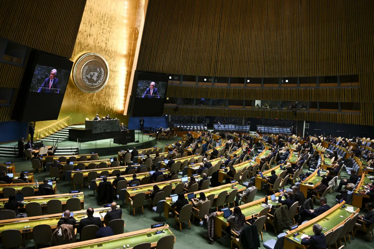 U.N. Secretary-General António Guterres speaks on 2025 priorities to the U.N. General Assembly at U.N. headquarters in New York City on Jan. 15, 2025. (Angela Weiss/AFP via Getty Images)