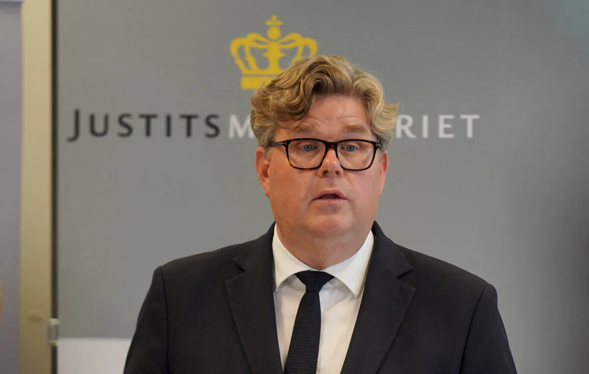 Swedish Justice Minister Gunnar Strommer speaks during a press conference in Copenhagen, Denmark, on Aug. 21, 2024. (Tom Little /Reuters) 