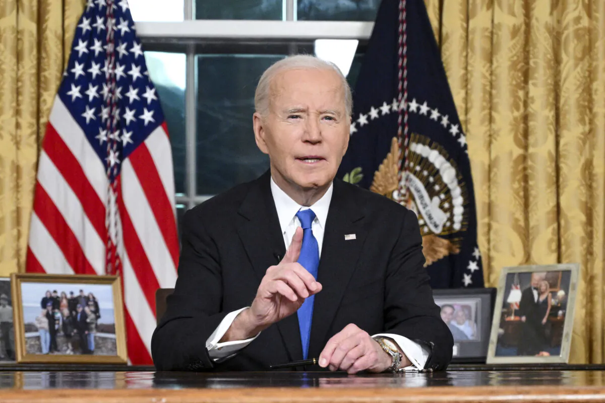 President Joe Biden delivers his farewell address to the nation from the Oval Office of the White House on Jan. 15, 2025. (Mandel Ngan/Pool/AFP via Getty Images)