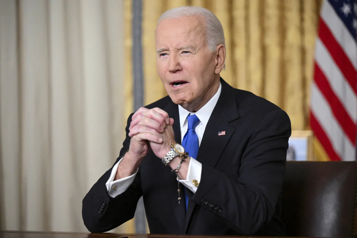 U.S. President Joe Biden delivers his farewell address to the nation from the Oval Office of the White House in Washington, on Jan. 15, 2025. (Mandel Ngan/POOL/AFP via Getty Images)