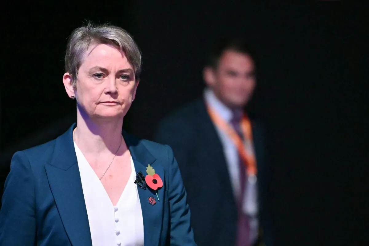 Britain's Home Secretary Yvette Cooper arrives for the opening ceremony on the first day of the Interpol general assembly, in Glasgow on Nov. 4, 2024. (Andy Buchanan/AFP via Getty Images)