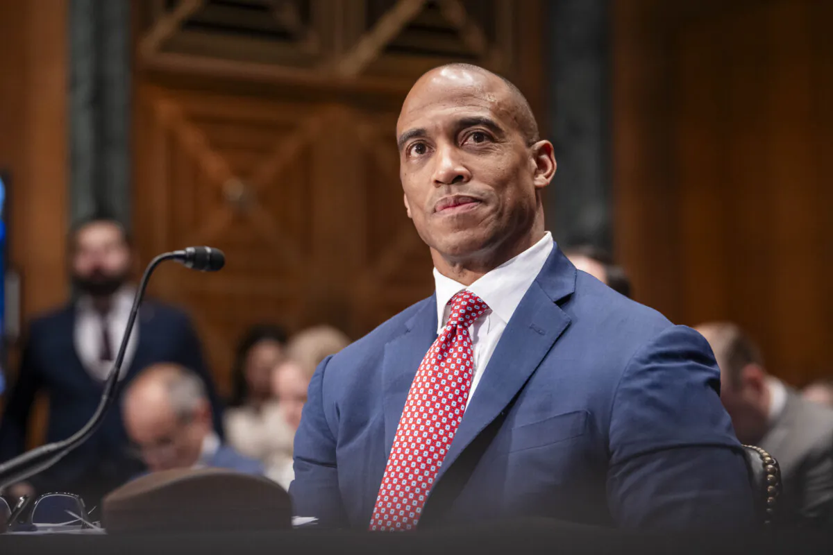 President-elect Donald Trump's nominee for secretary of the U.S. Department of Housing and Urban Development, Eric Scott Turner, testifies before the Senate Committee on Banking, Housing, and Urban Affairs on Capitol Hill in Washington on Jan. 16, 2025. (Madalina Vasiliu/The Epoch Times)
