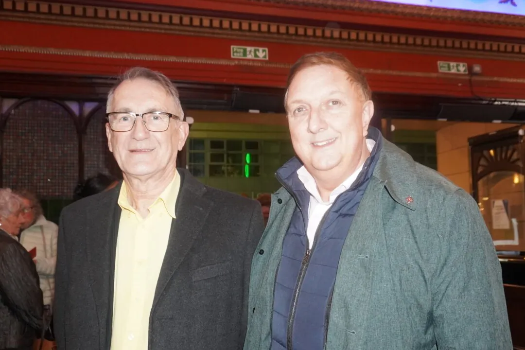 Robert Bolt and Darran Haigh enjoyed Shen Yun at the Palace Theatre in Manchester, UK, on Jan. 16, 2025. (Mary Man/The Epoch Times)