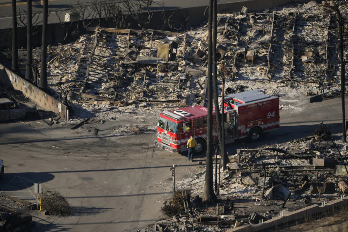 A mobile home park destroyed by the Palisades Fire in Los Angeles on Jan. 16. (Damian Dovarganes/AP Photo)