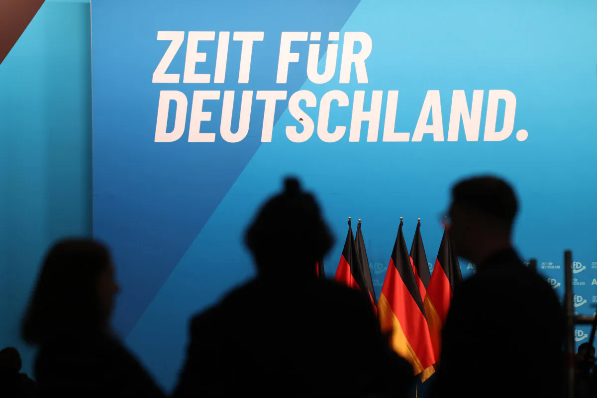 Delegates of the right-wing Alternative for Germany (AfD) political party arrive at the AfD party congress in Riesa, Germany, on Jan. 11, 2025. (Sean Gallup/Getty Images)