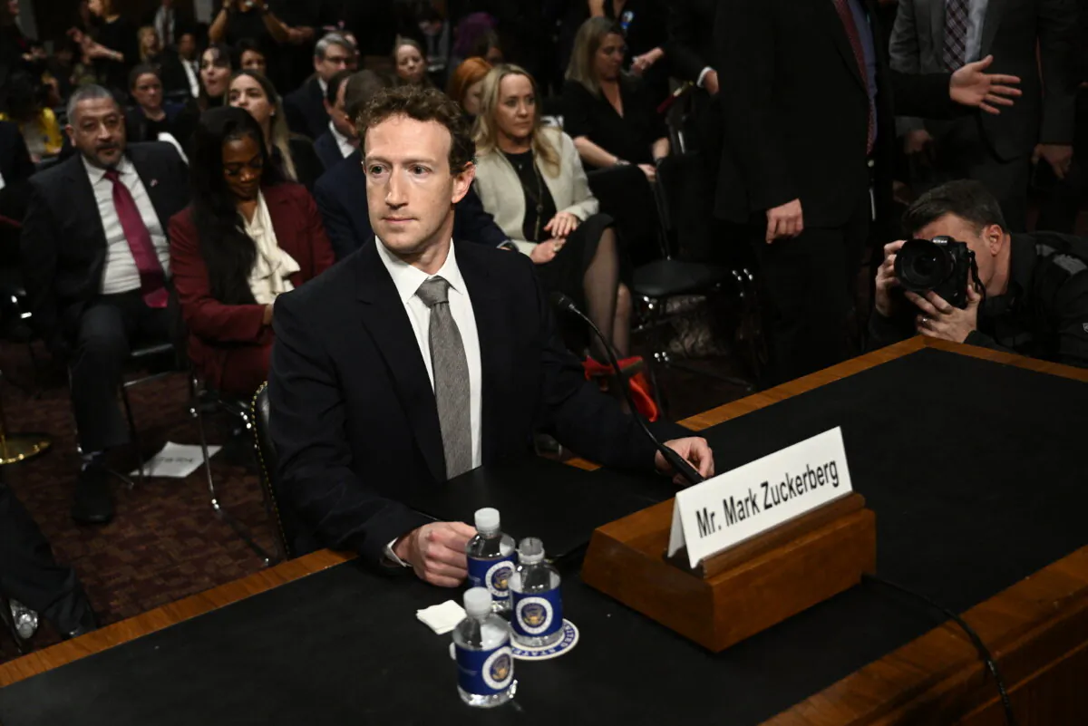 Mark Zuckerberg, CEO of Meta, appears before the U.S. Senate Judiciary Committee hearing "Big Tech and the Online Child Sexual Exploitation Crisis" in Washington on Jan. 31, 2024. (Brendan Smialowski/AFP via Getty Images)