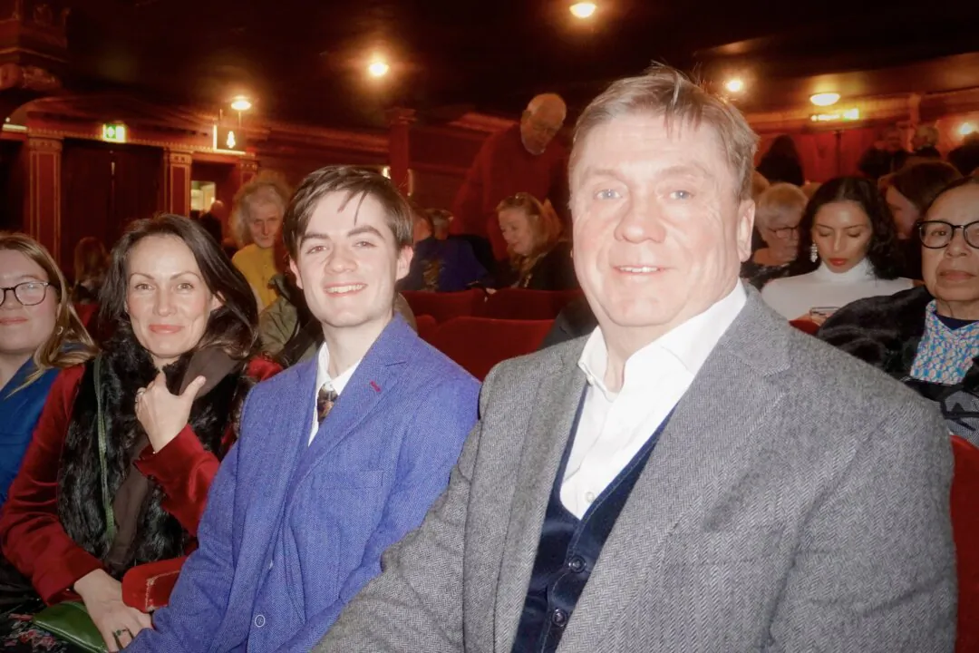 (L-R) Louise, Raphael, and Michael Sherry attended Shen Yun Performing Arts at the Palace Theatre in Manchester, UK, on Jan. 17, 2025. (Mary Mann/The Epoch Times)