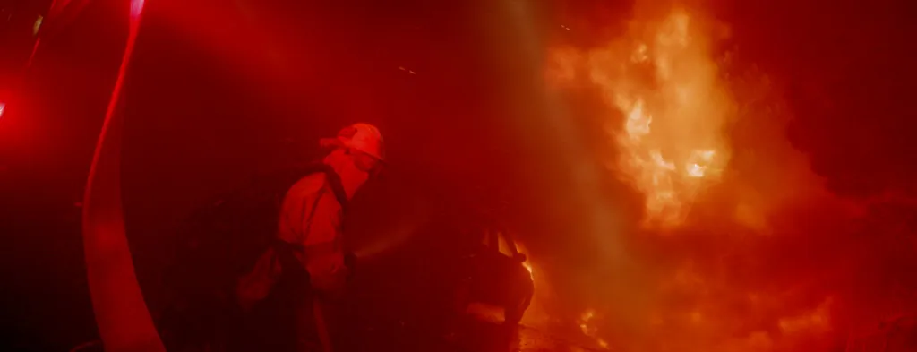 A hotshot firefighter battles intense flames, in "Hotshot." (Gabriel Kirkpatrick Mann)