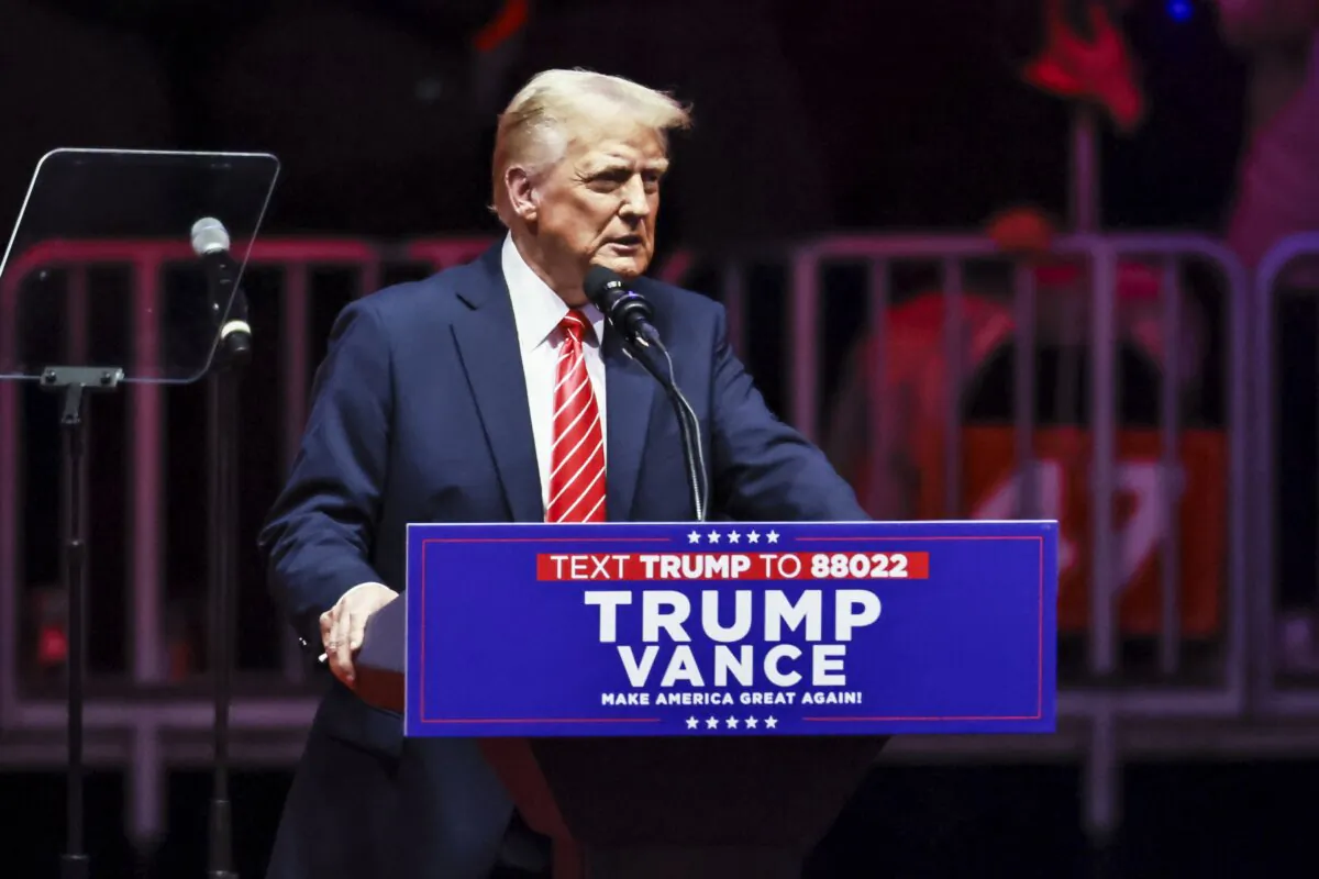 President-elect Donald Trump speaks during the Make America Great Again Victory Rally at Capital One Arena one day prior to his Inauguration in Washington on Jan. 19, 2025. (John Fredricks/The Epoch Times)