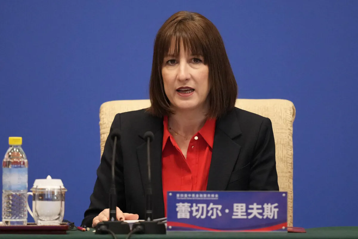 UK Chancellor Rachel Reeves speaks during the Fourth China-UK Financial Services Summit in Beijing on Jan. 11, 2025. (Aaron Favila/POOL/AFP via Getty Images)