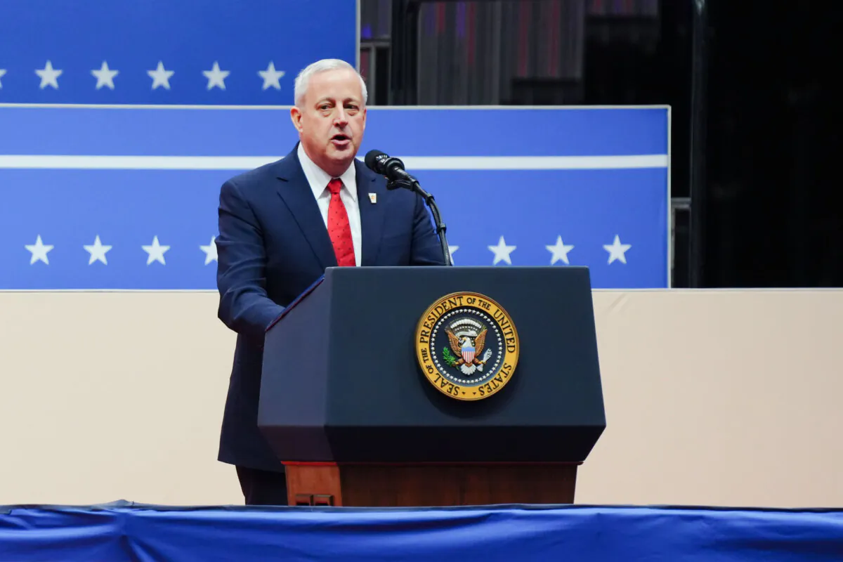 Chairperson of the Republican National Committee Michael Whatley speaks following the inauguration of President Donald Trump during an event at Capital One Arena in Washington on Jan. 20, 2025. (Madalina Vasiliu/The Epoch Times)