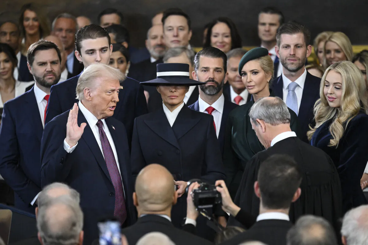 Donald Trump is sworn in as the 47th U.S. president in the US Capitol Rotunda in Washington on Jan. 20, 2025. (Saul Loeb/Pool/AFP via Getty Images)