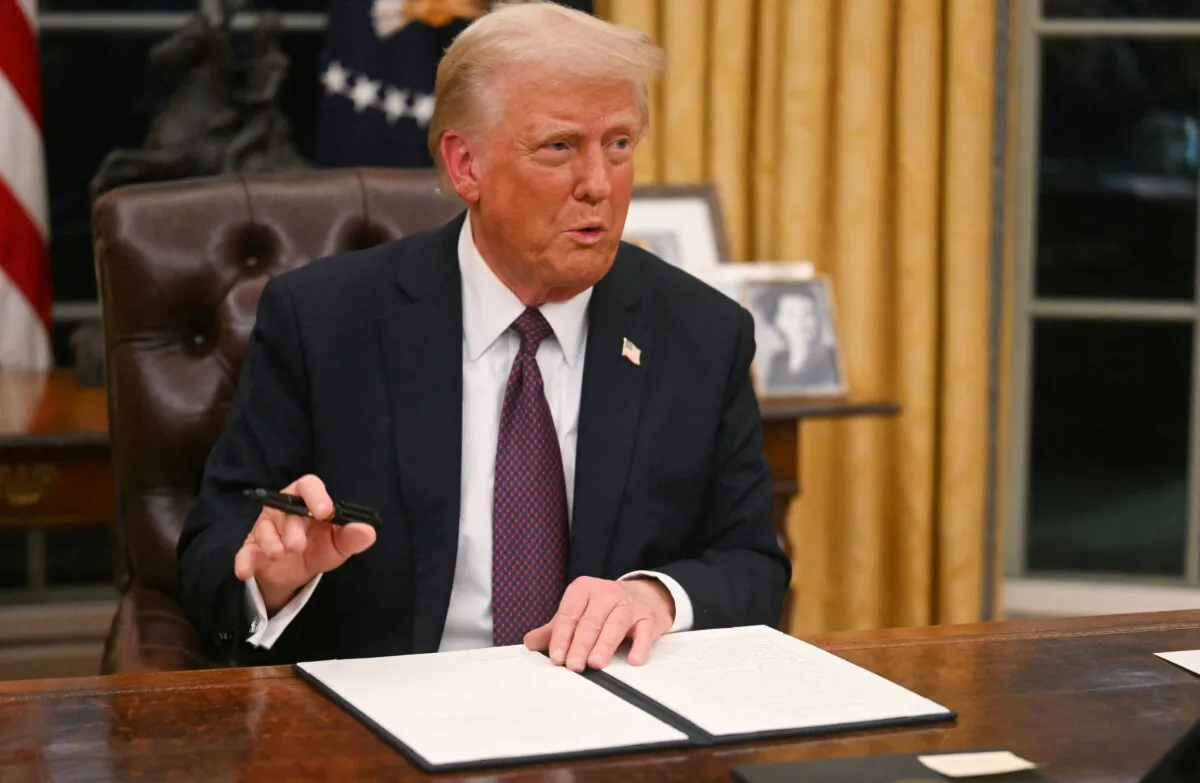 U.S. President Donald Trump speaks in the Oval Office of the White House in Washington on Jan. 20, 2025. (Jim Watson/POOL/AFP via Getty Images)