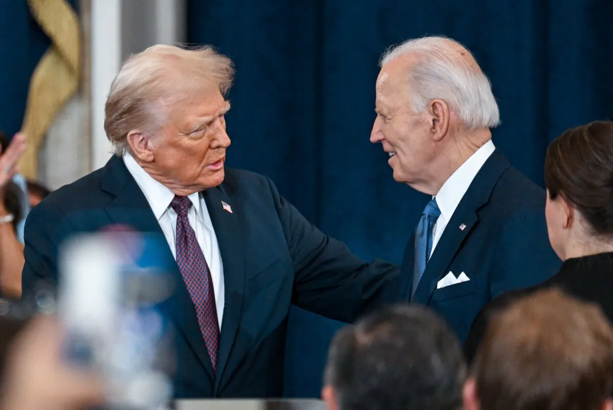President-elect Donald Trump and President Joe Biden inside the Capitol Rotunda of the U.S. Capitol building during Trump's inauguration as the 47th president, in Washington on Jan. 20, 2025. (Kenny Holston/The New York Times/Pool/AFP via Getty Images)