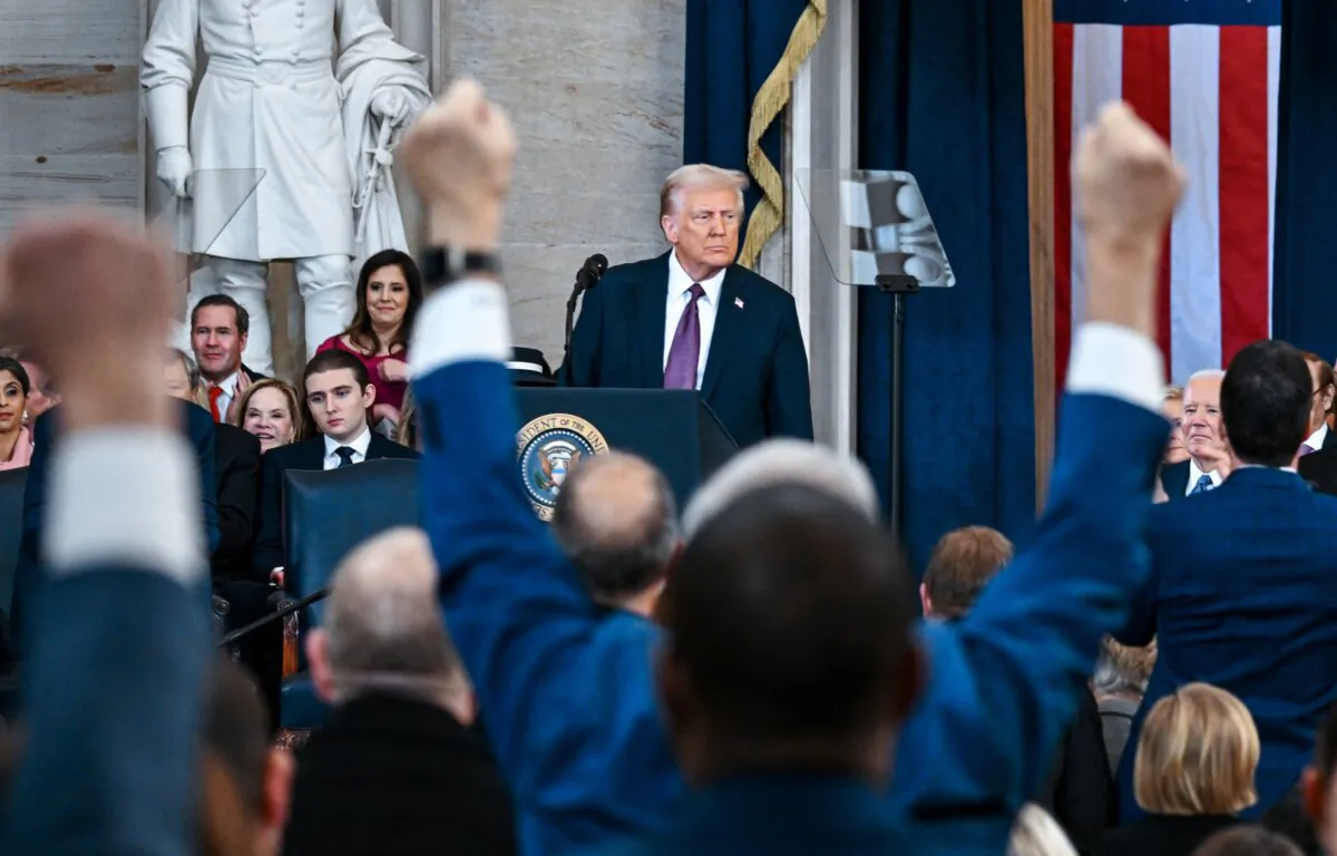 President Donald Trump delivers his inaugural address after being sworn in as the 47th president of the United States inside the Rotunda of the US Capitol in Washington, D.C., on Jan. 20, 2025. (Kenny Holston/AFP)