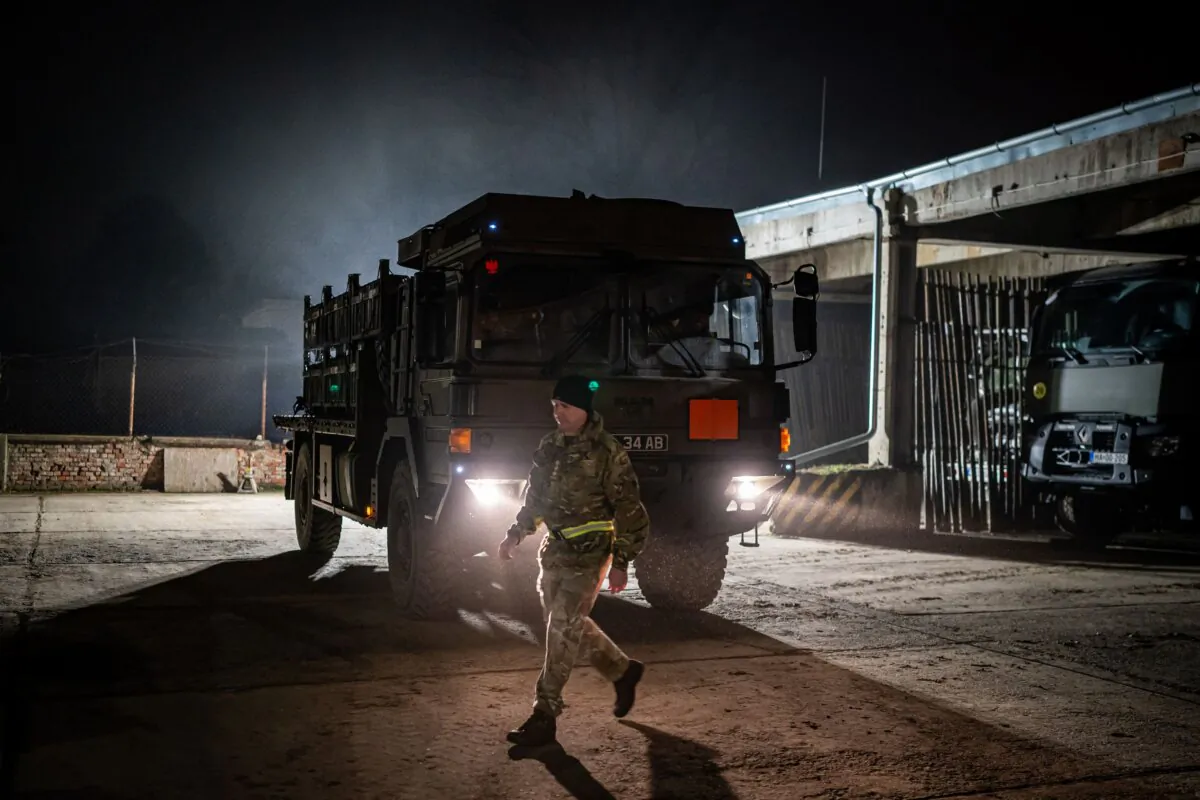 A British military vehicle arrives at a Hungarian military base as part of the Steadfast Dart training exercise, in an undated file photo. (Ben Birchall/PA)