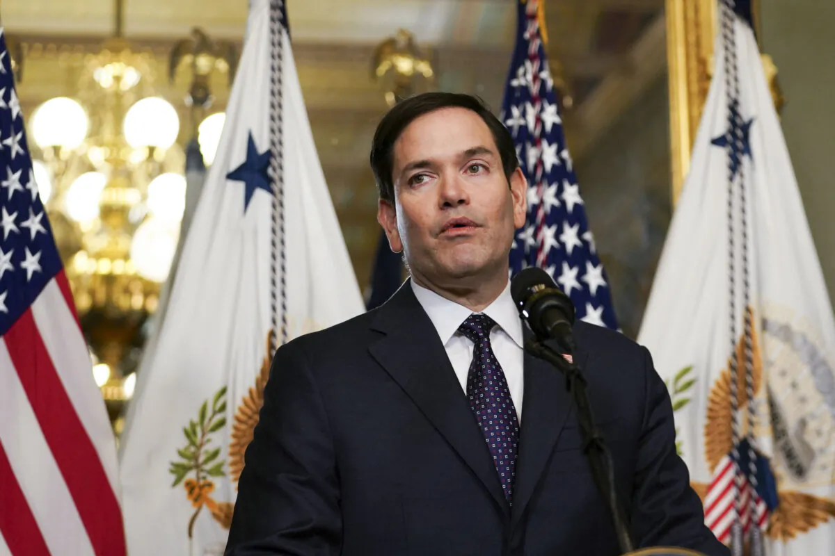 Secretary of State Marco Rubio speaks after he was sworn in by Vice President JD Vance, in the Vice President's ceremonial office at the White House on Jan. 21, 2025. (Allison Robert/AFP via Getty Images)