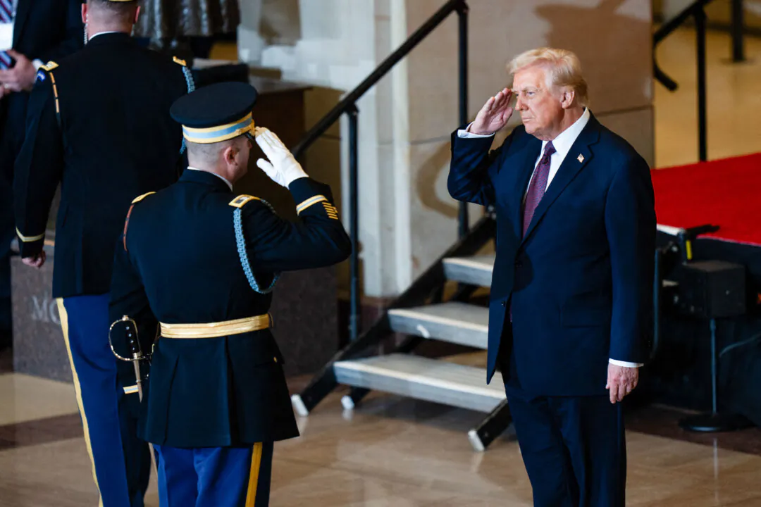 President Donald Trump reviews the troops in Emancipation Hall during inauguration ceremonies at the US Capitol in Washington on Jan. 20, 2025. (Jim Watson/Pool/AFP via Getty Images)