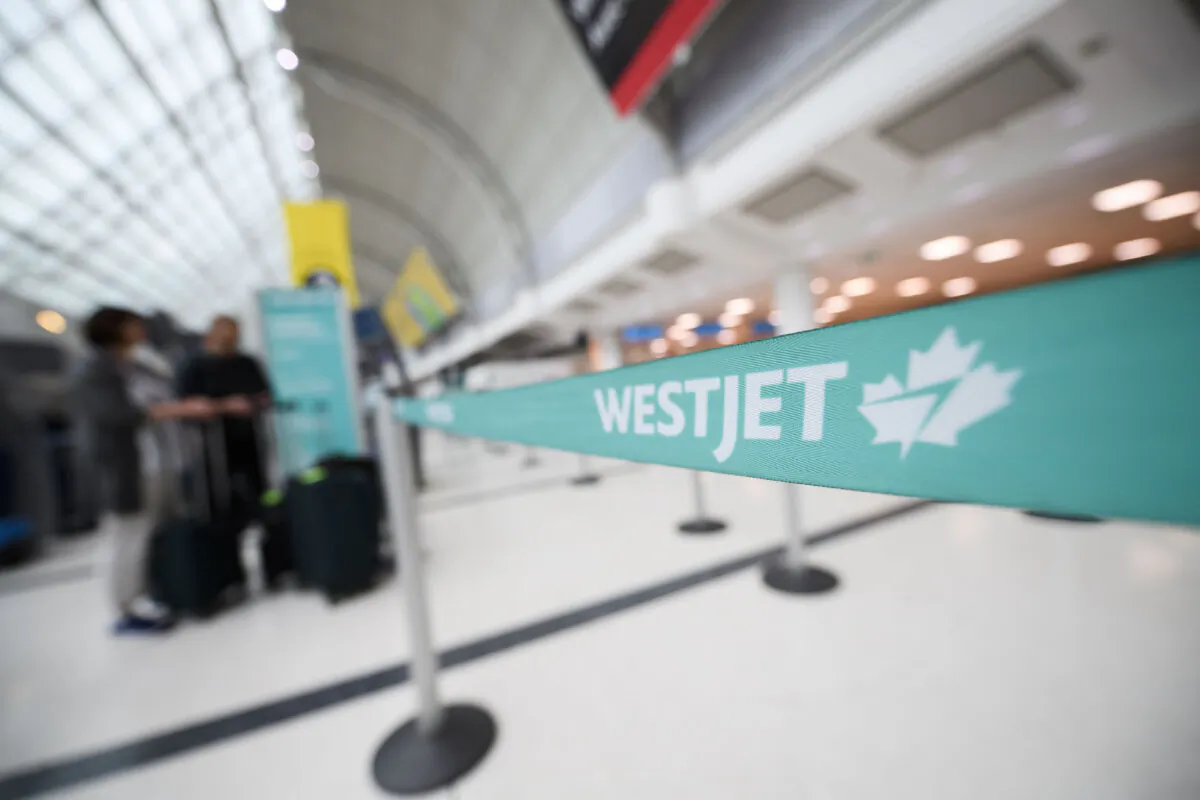 The WestJet check-in area at Pearson International Airport is photographed in Toronto, on June 29, 2024. (The Canadian Press/Christopher Katsarov) 