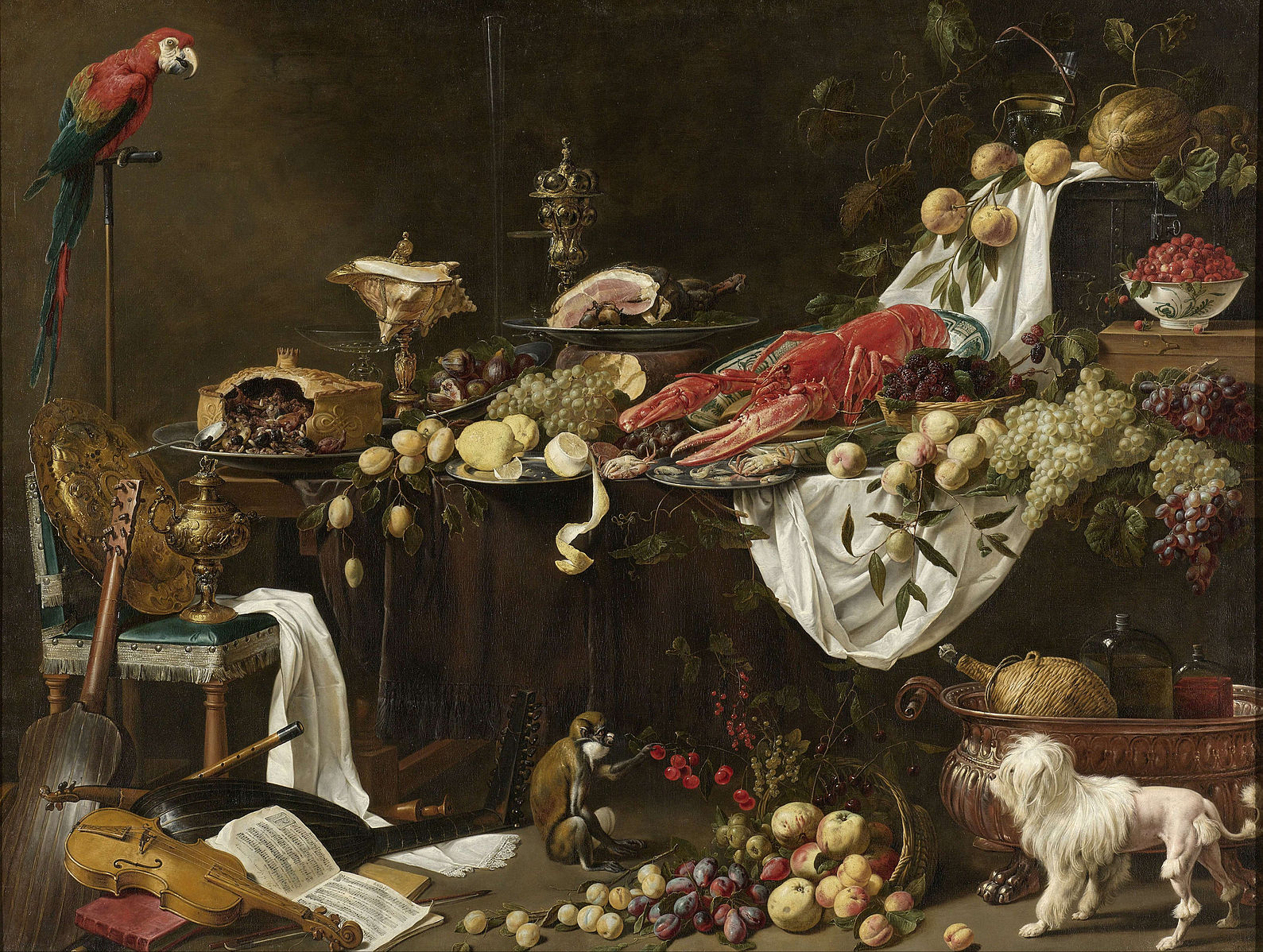Still life banquet, food, ham