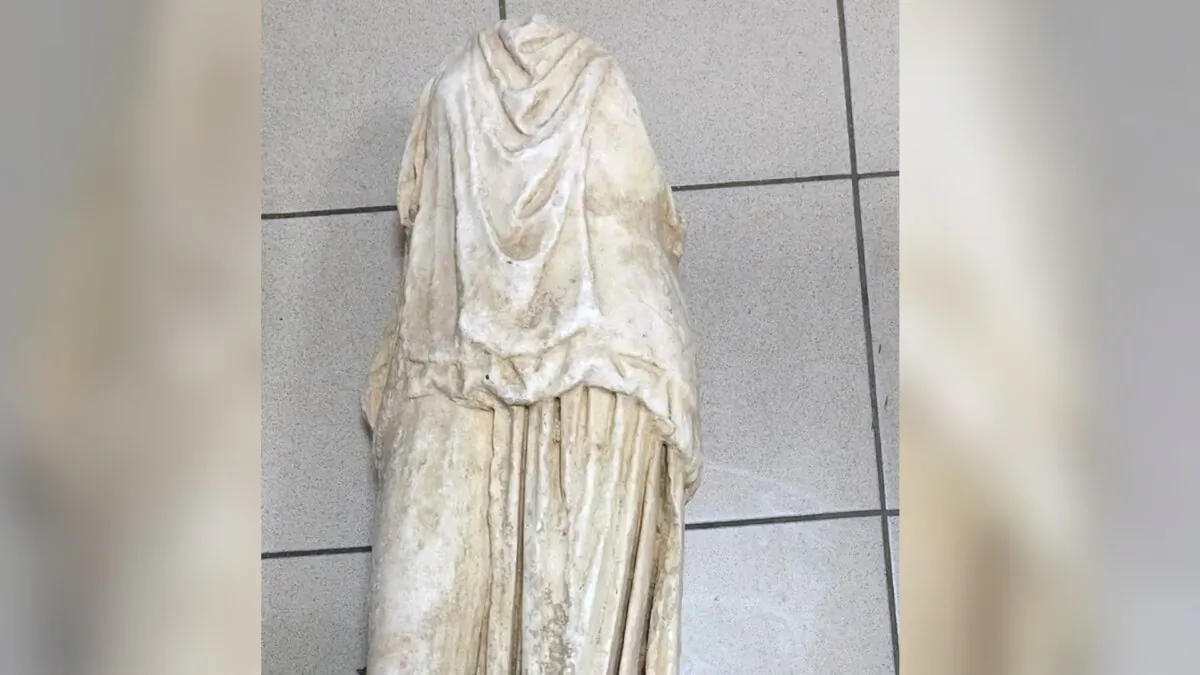 A marble statue of a woman believed to be more than 2,000 years old which was found abandoned in a garbage bag in the northern city of Thessaloniki, Greece, in this undated handout photo released on Jan. 22, 2025. (Greek Police via AP)