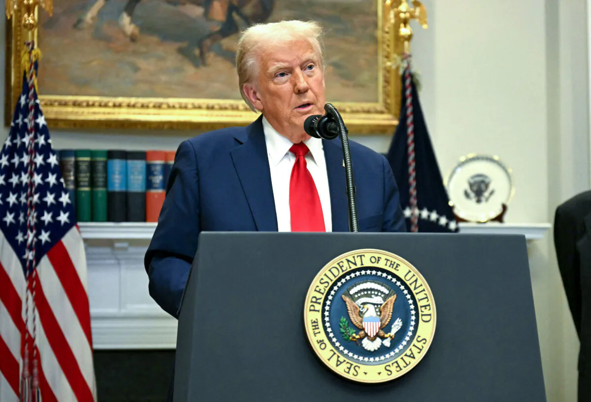 President Donald Trump speaks in the Roosevelt Room at the White House on Jan. 21, 2025. (Jim Watson/AFP via Getty Images)