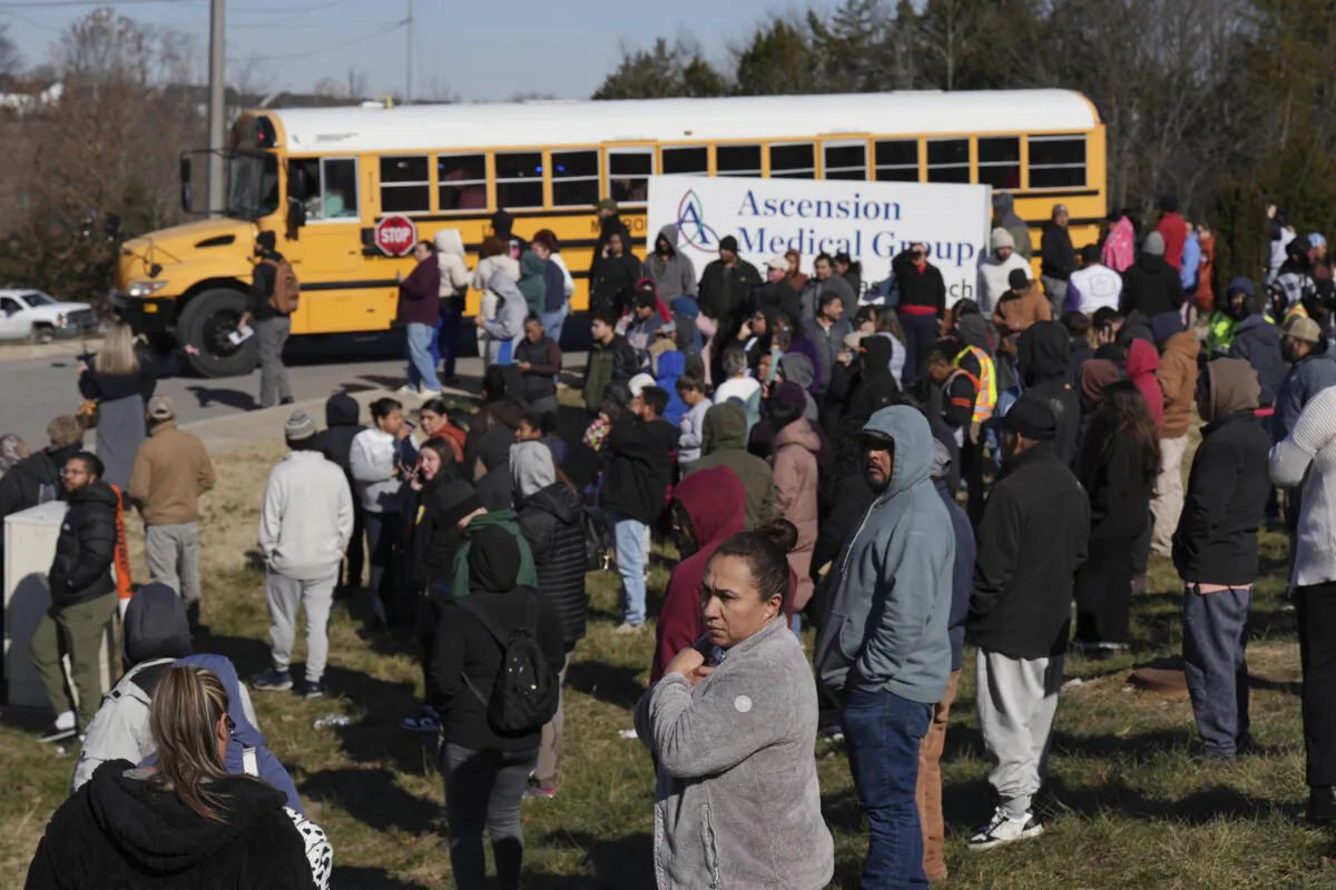 A school bus arrives at a unification site following a shooting at Antioch High School in Nashville, Tenn., on Jan. 22, 2025. (George Walker IV/AP Photo)