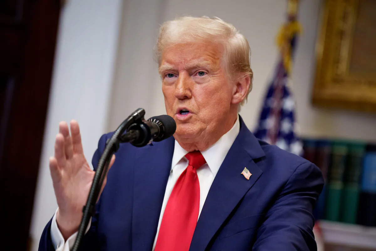 U.S. President Donald Trump speaks during a news conference in the Roosevelt Room of the White House in Washington on Jan. 21, 2025. (Andrew Harnik/Getty Images)