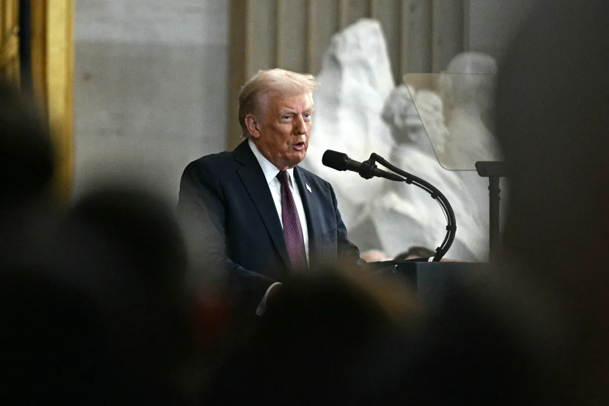 President Donald Trump delivers his inaugural address after being sworn in as the 47th president of the United States inside the Rotunda of the U.S. Capitol on Jan. 20, 2025. (Brendan Smialowski/AFP via Getty Images)