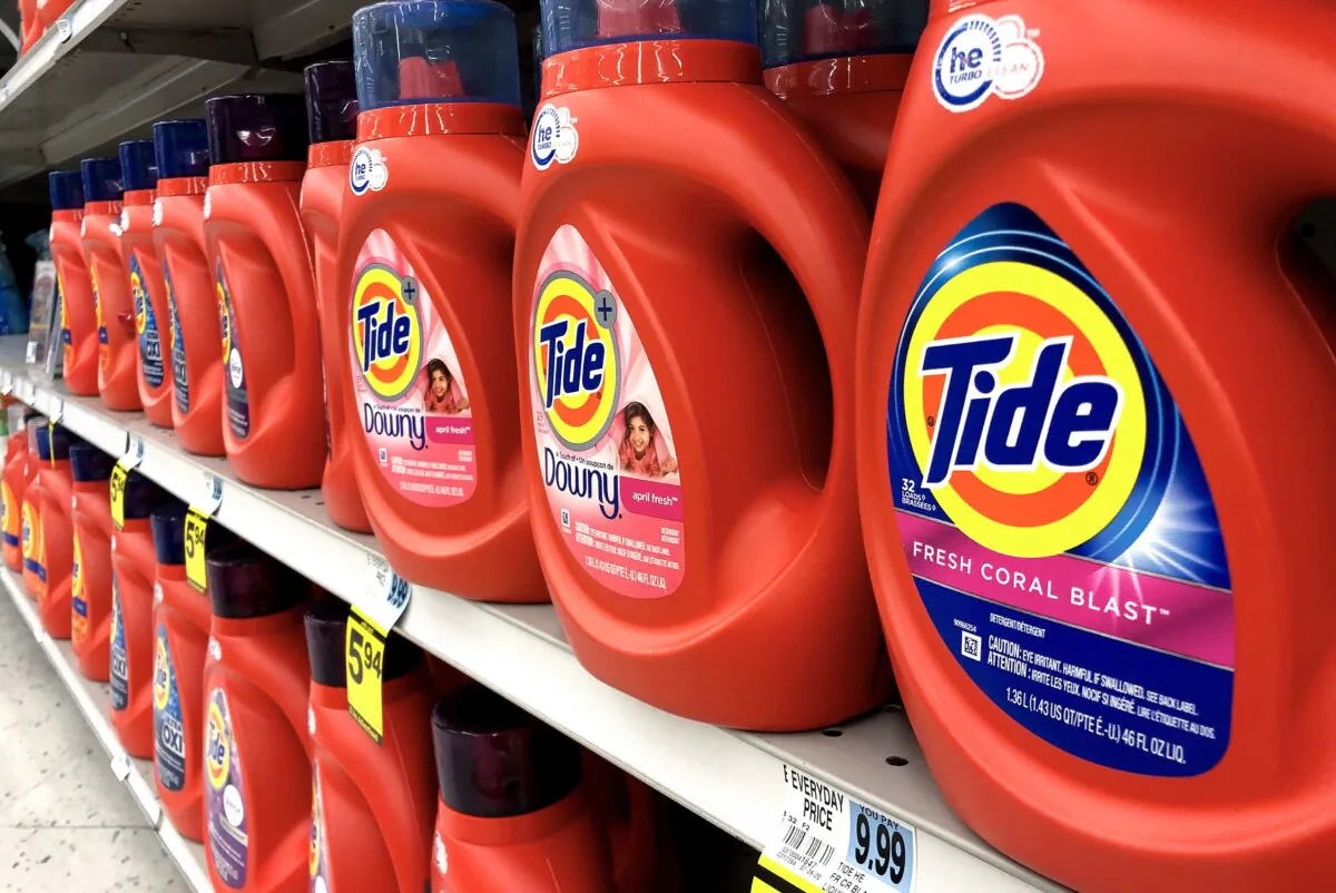Bottles of Tide laundry detergent, a Procter & Gamble product, are displayed for sale in a pharmacy in Los Angeles on July 30, 2020. (Mario Tama/Getty Images)