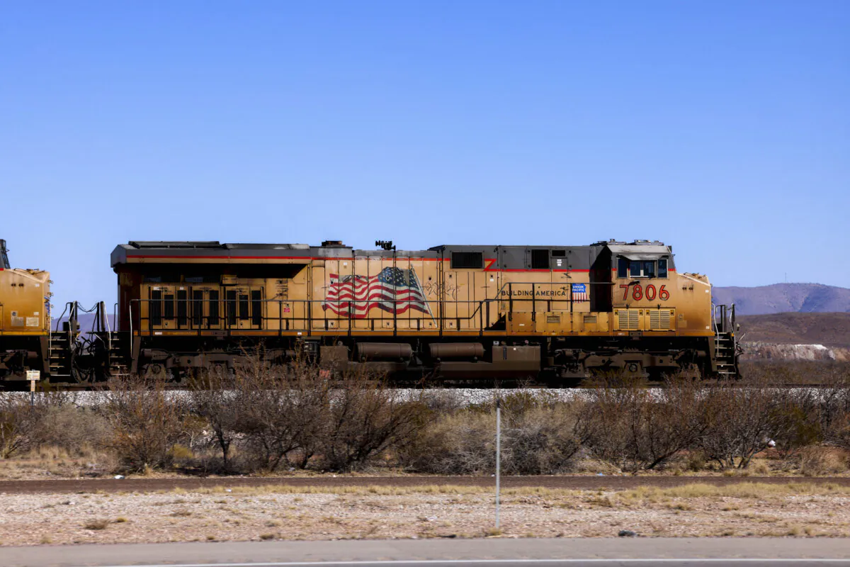 A freight train travels through the desert in Salt Flat, Texas, on Jan. 23, 2025. (Photo by Charly Triballeau/AFP via Getty Images)