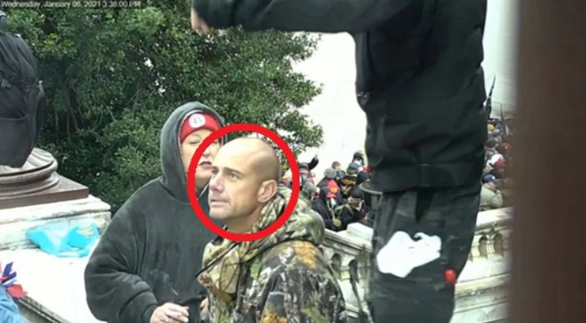An image from video shows Daniel Ball outside the U.S. Capitol on Jan. 6, 2021. (U.S. Department of Justice via The Epoch Times)