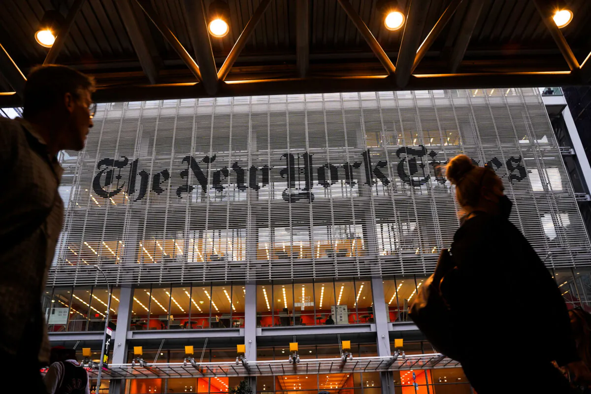 The New York Times building in New York City on Aug. 31, 2021. (Samira Bouaou/The Epoch Times)
