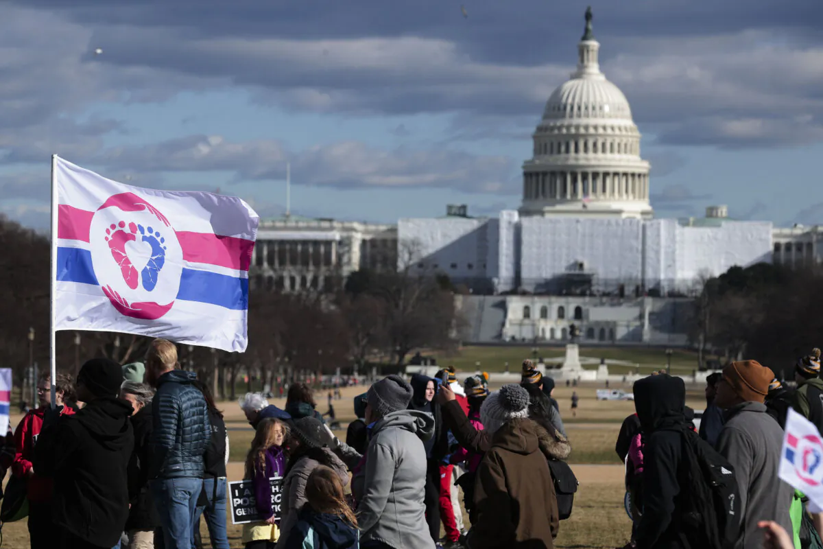 Pro-life activists march across the National Mall near the U.S. Capitol during the 50th annual National March for Life, in Washington on Jan. 20, 2023. (Chip Somodevilla/Getty Images)