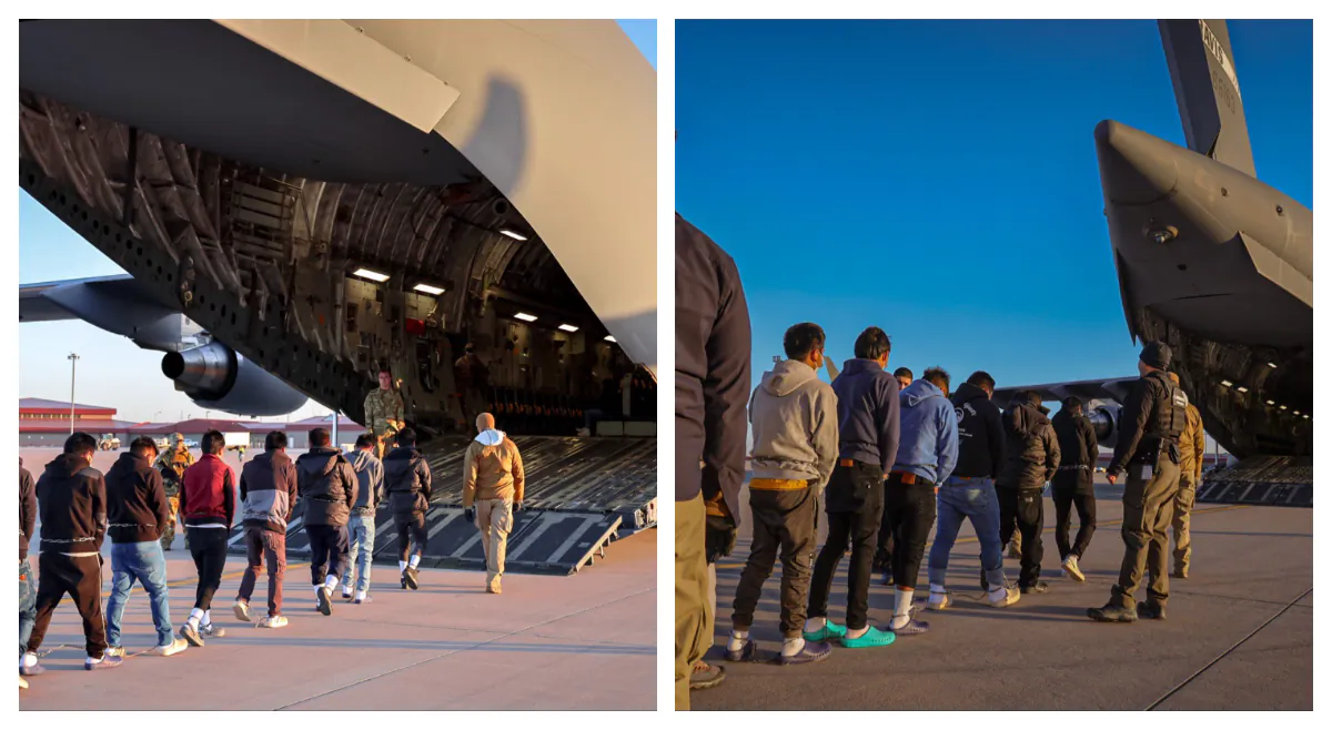 Images posted by White House press secretary Karoline Leavitt on Jan 24, 2025, show apparent illegal immigrants being deported. (White House press office) 