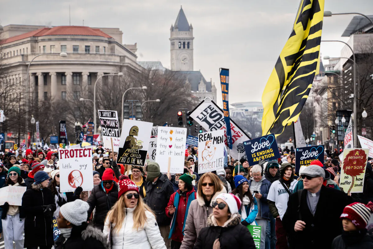 People take part in the March for Life in Washington on Jan. 24, 2025. (Madalina Vasiliu/The Epoch Times)