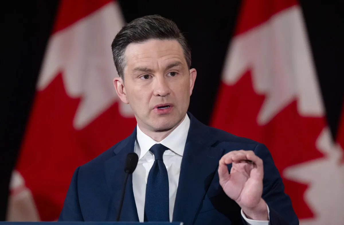 Conservative Leader Pierre Poilievre speaks with reporters during a news conference in Ottawa on Jan. 9, 2025. (The Canadian Press/Adrian Wyld)